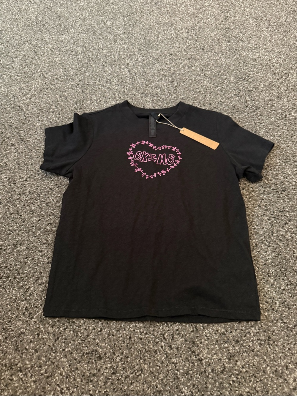 SKIMS Black Short Sleeve Tee with Pink Heart Logo